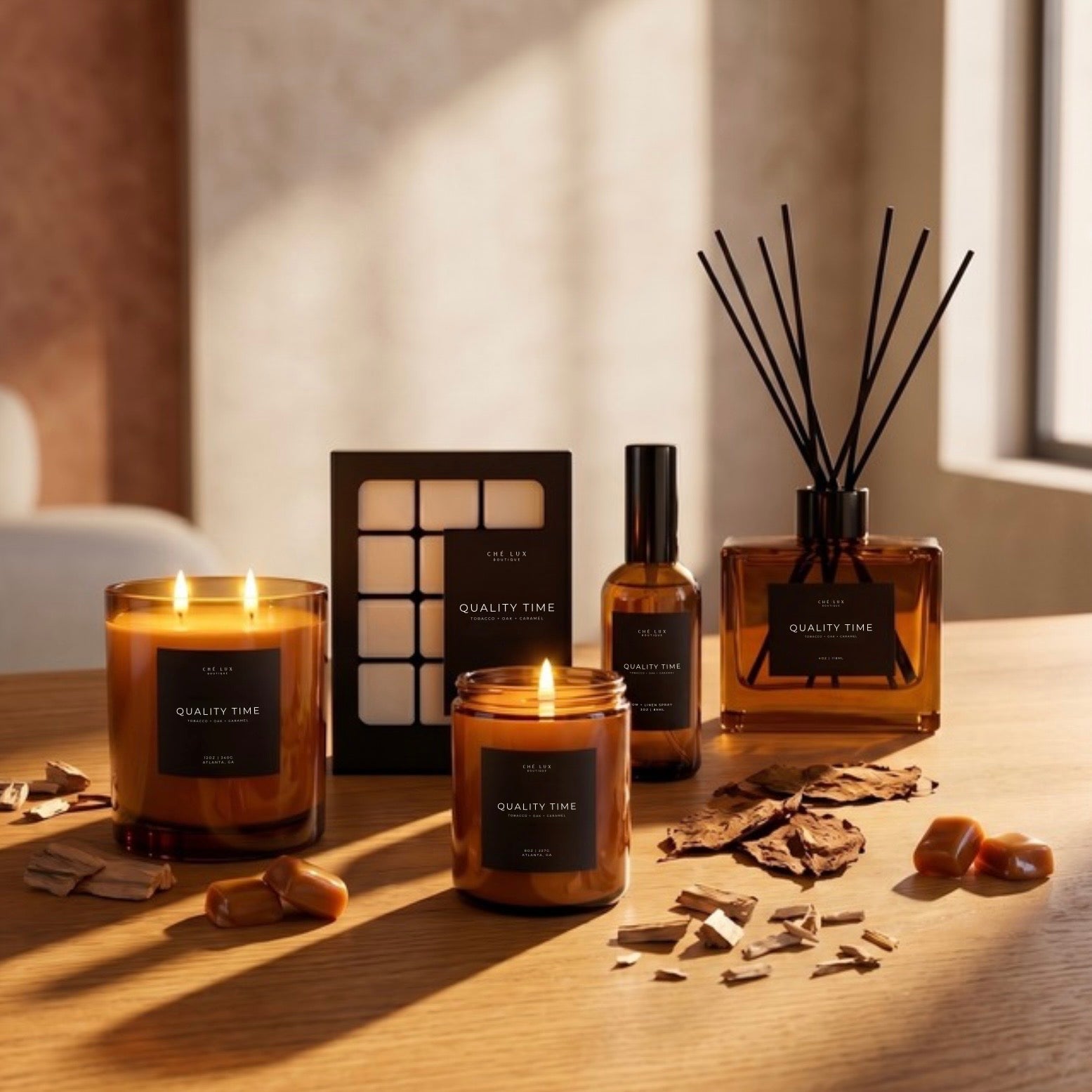 Quality Time - Single Wick Candle | Tobacco + Oak + Caramel - 8oz